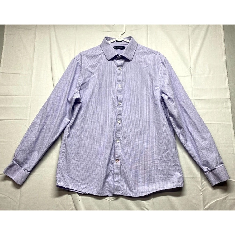 Tommy Hilfiger Dress Shirt Mens 16.5 Multi Grid Check Slim Fit Pleated Formal